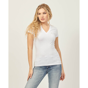 Vêtements Femme T-shirts & Polos EAX T-shirt Armani coupe slim avec col en V en jersey stretch Blanc