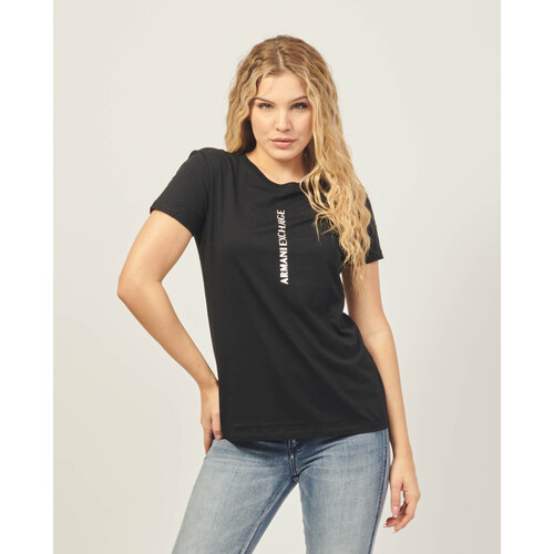 Vêtements Femme T-shirts & Polos EAX T-shirt coupe slim  noir en coton Pima avec logo Noir