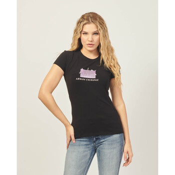 Vêtements Femme T-shirts & Polos EAX T-shirt à col rond coupe slim Armani Sustainability Values Noir