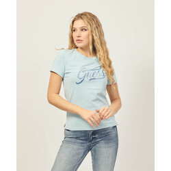 Vêtements Femme T-shirts & Polos Guess T-shirt à col rond  avec logo brodé Bleu