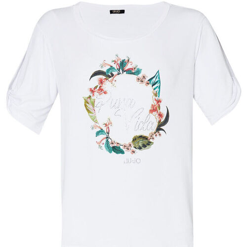 Vêtements Femme Ea7 Emporio Arma Liu Jo T-shirt avec imprimé jungle et strass Blanc