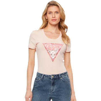 Vêtements Femme T-shirts Rose manches courtes Guess Rn triangle Rose
