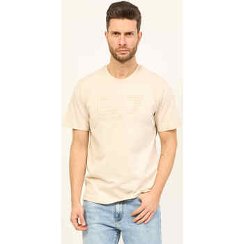Emporio Armani EA7 T-shirt unisexe à col rond  Logo Series en coton Beige