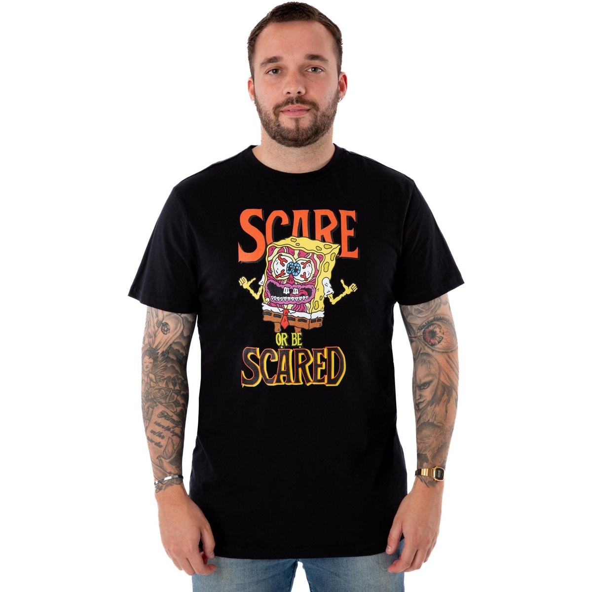 Vêtements Homme T-shirts manches longues Spongebob Squarepants Scare Or Be Scared Noir