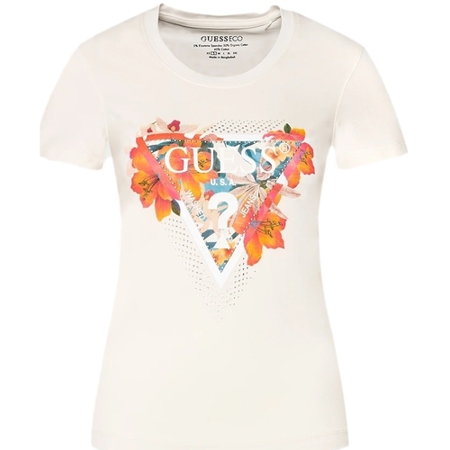 Vêtements Femme T-shirts manches courtes Guess Tropical Triangle Blanc