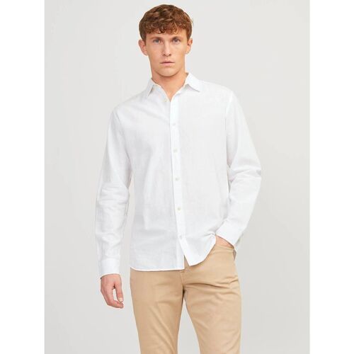 Vêtements Homme Chemises manches longues Jack & Jones 12248384 SUMMER LINEN-WHITE Blanc