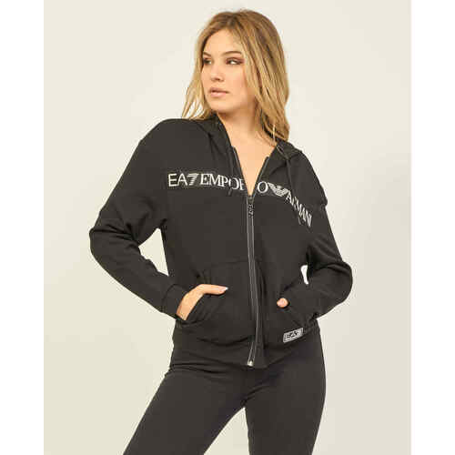 Vêtements Femme Sweats Emporio Armani EA7 Sweat-shirt à capuche en coton noir Noir