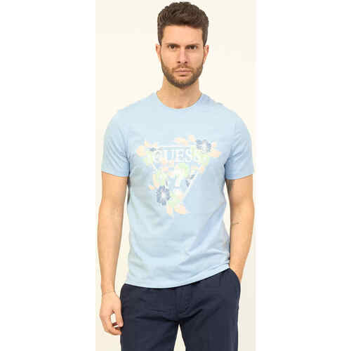 Vêtements Homme T-shirts & Polos Guess T-shirt à col rond  en coton avec logo imprimé Bleu
