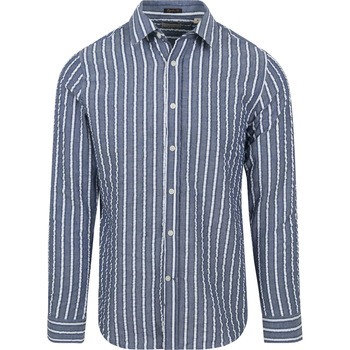 chemise dstrezzed  chemise leonard seersucker bleu à rayures 