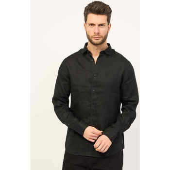 Vêtements Homme Chemises manches longues EAX Chemise homme AX coupe classique en pur lin Noir