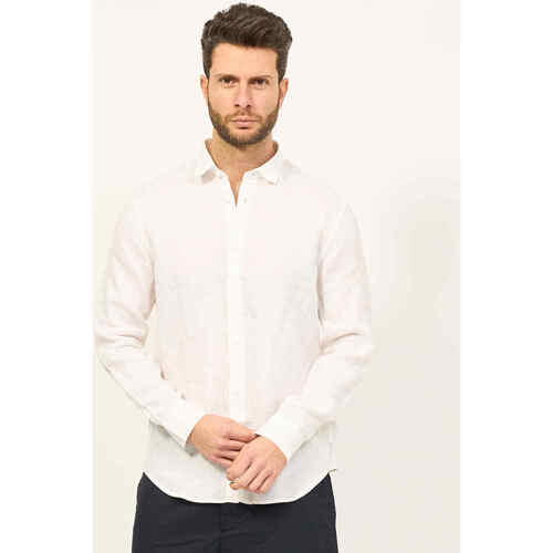 Vêtements Homme Chemises manches longues EAX Chemise homme  coupe classique en pur lin Blanc