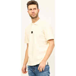 Vêtements Homme T-shirts ecru & Polos BOSS Polo  en coton tissé avec logo déstructuré Blanc