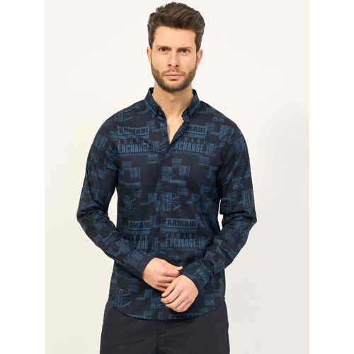 Vêtements Homme Chemises manches longues EAX AX chemise coupe slim en popeline stretch Bleu