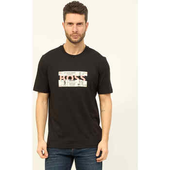 Vêtements Homme T-shirts & Polos BOSS T-shirt  à col rond en coton avec graphismes saisonniers Noir