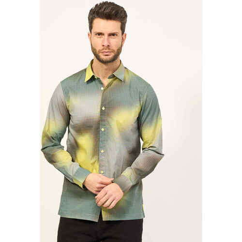 Vêtements Homme Chemises manches longues EAX Chemise décontractée pour hommes  en coton Jaune