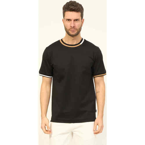 Vêtements Homme Broderie / Dentelle BOSS T-shirt  en coton à rayures de la marque Noir