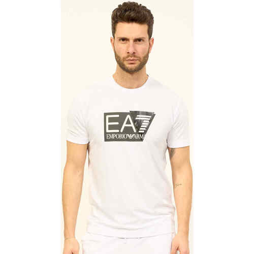 Vêtements Homme T-shirts & Polos Emporio Armani EA7 T-shirt homme col rond noir avec logo Blanc