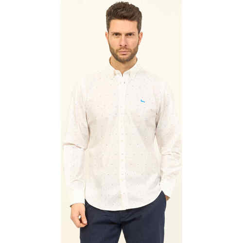 Vêtements Homme Chemises manches longues Marques à la une - Chemise en coton à micro motif Blanc