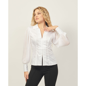 Vêtements Femme Chemises / Chemisiers Guess Chemise  à manches plissées en coton mélangé Blanc