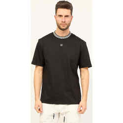 Vêtements Homme T-shirts ecru & Polos BOSS T-shirt  noir en coton tissé avec col imprimé Noir