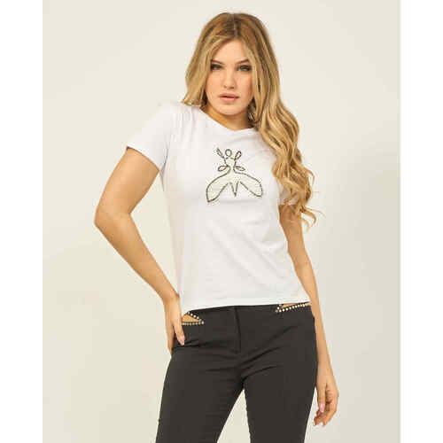 Vêtements Femme Bougies / diffuseurs Patrizia Pepe T-shirt femme  à col rond avec logo Blanc