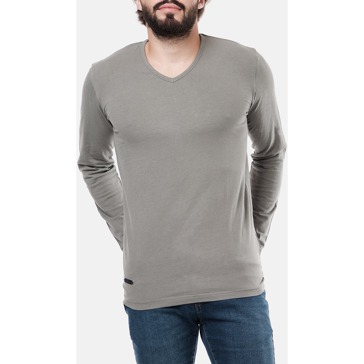 Vêtements Homme T-shirts & Polos Hopenlife T-shirt manches longues col V CASSIO vert kaki
