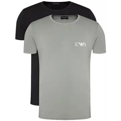Vêtements Homme T-shirts & Polos Emporio Armani micro-check patterned curved hem shirtni Lot de 2 Gris
