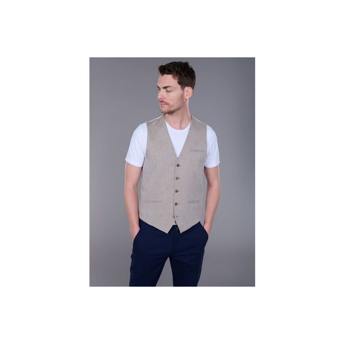 Vêtements Homme Chemises manches longues Jerem GILET EN COTON-LIN STRETCH À MOTIF MICRO-CHEVRON Beige