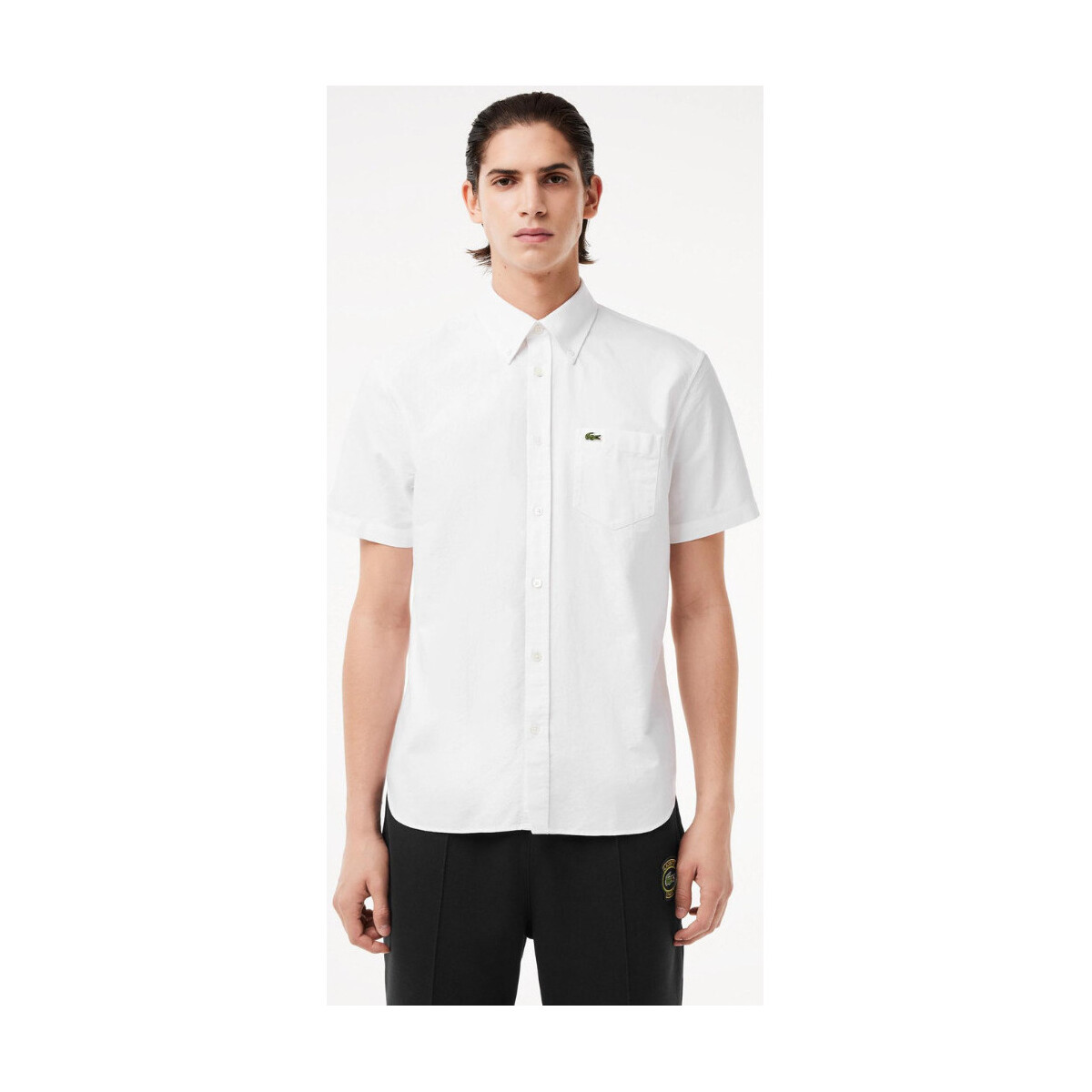 Vêtements Homme Chemises manches longues Lacoste Chemise manches courtes  blanche coton bio Blanc