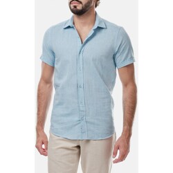 Vêtements Homme Chemises manches longues Hopenlife Chemise lin manches courtes EZREAL bleu ciel