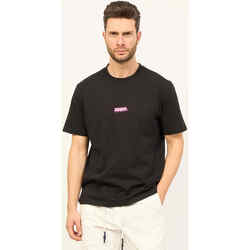 Vêtements Homme T-shirts ecru & Polos BOSS T-shirt homme col rond  avec double logo Noir