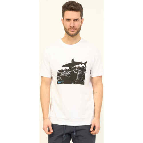 Vêtements Homme T-shirts & Polos BOSS T-shirt homme col rond  avec imprimé requin Blanc