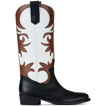 Chaussures Femme Bottes ville Botte à Talon Noir Avec V Texano  noir blanc et cuir Autres