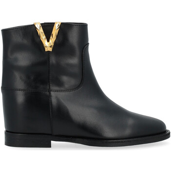 Chaussures Femme Low boots Stivaletto Borchiette Donna Bottine  noire avec V en métal facetté Autres