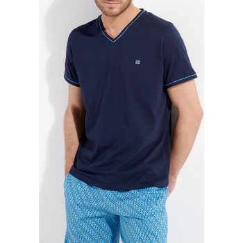 Hom Pyjama court coton fermé Bleu