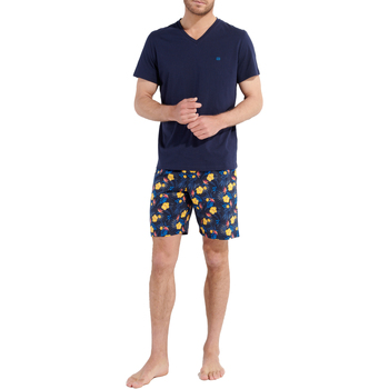 Vêtements Homme Pyjamas / Chemises de nuit Hom Pyjama court coton fermé Marine