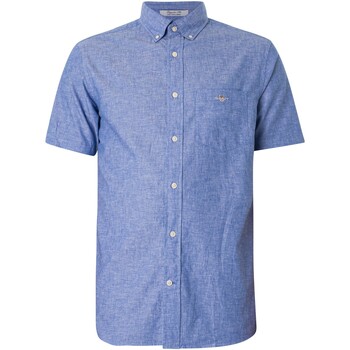 Vêtements Homme Chemises manches courtes Gant Chemise à manches courtes en coton et lin régulier Bleu