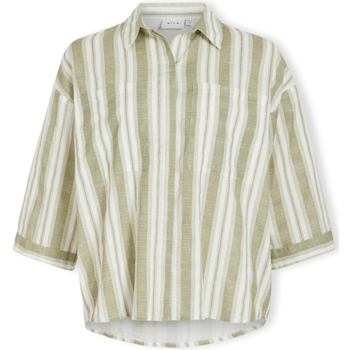 Vêtements Femme Tops / Blouses Vila Etni 3/4 Oversize Shirt - Egret/Oil Green Vert