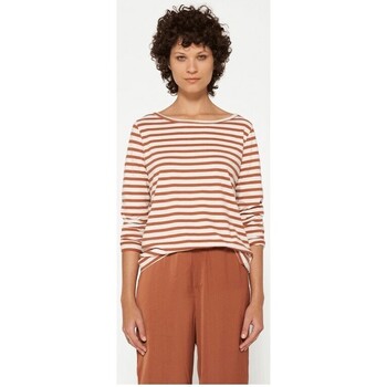 Vêtements Femme T-shirts manches courtes 10 Days Longsleeve Tee Stripes Ecru Brown Multicolore