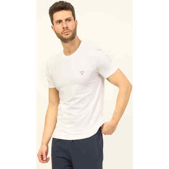 Vêtements Homme T-shirts & Polos Guess T-shirt à col rond  en coton mélangé avec logo Blanc