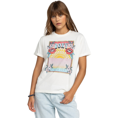 Vêtements Fille T-shirts Young manches courtes Roxy Noon Ocean A Blanc