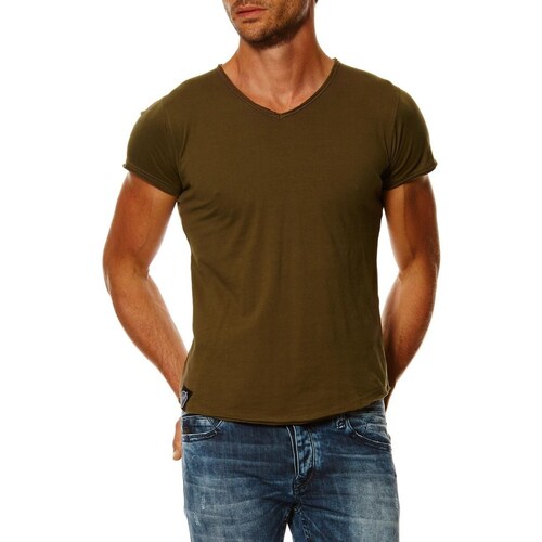 Vêtements Homme T-shirts & Polos Hopenlife T-shirt coton col V manches courtes JAMAR vert kaki