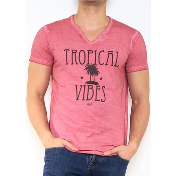 Hopenlife T-shirt manche courte col V AGNI rose rouge