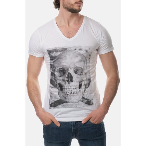 Vêtements Homme T-shirts & Polos Hopenlife T-shirt coton manches courtes col V TSUNADE blanc