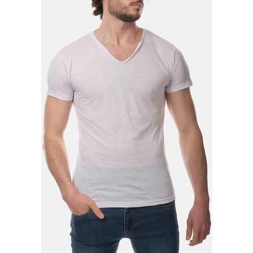 Vêtements Homme T-shirts & Polos Hopenlife T-shirt coton manches courtes col V AIZEN blanc