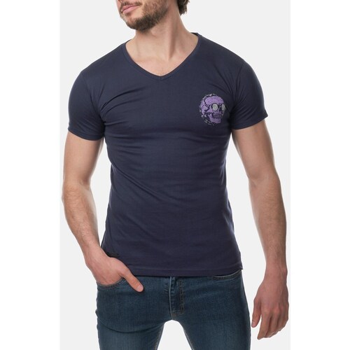 Vêtements Homme T-shirts & Polos Hopenlife T-shirt coton manches courtes col V SASORI bleu marine