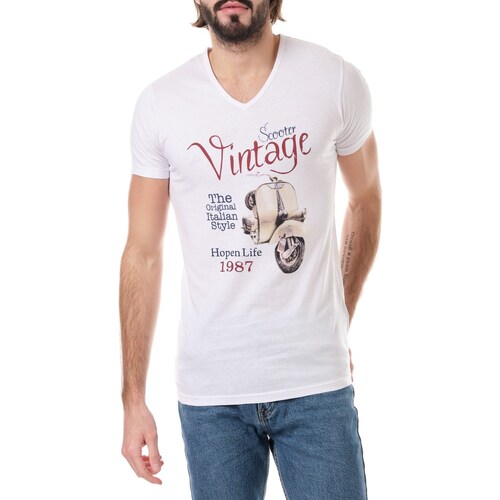 Vêtements Homme T-shirts & Polos Hopenlife T-shirt col V manches courtes VINTAGE blanc