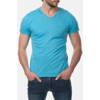 Vêtements Homme T-shirts & Polos Hopenlife T-shirt coton manches courtes col  V NARSUS bleu turquoise