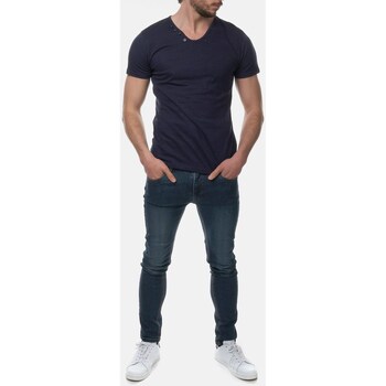 Hopenlife T-shirt coton manches courtes col  V NARSUS bleu marine