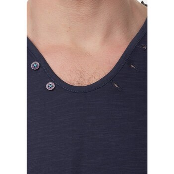 Hopenlife T-shirt coton manches courtes col  V NARSUS bleu marine